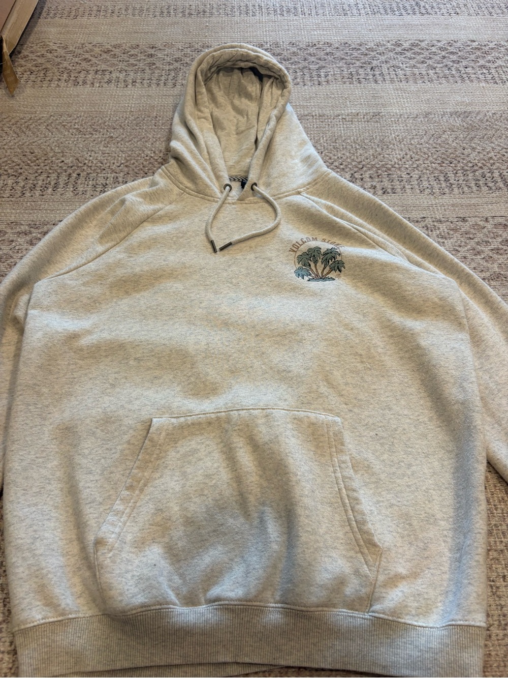 Volcom Light Gray Pullover Hoodie with Small Palm Graphic